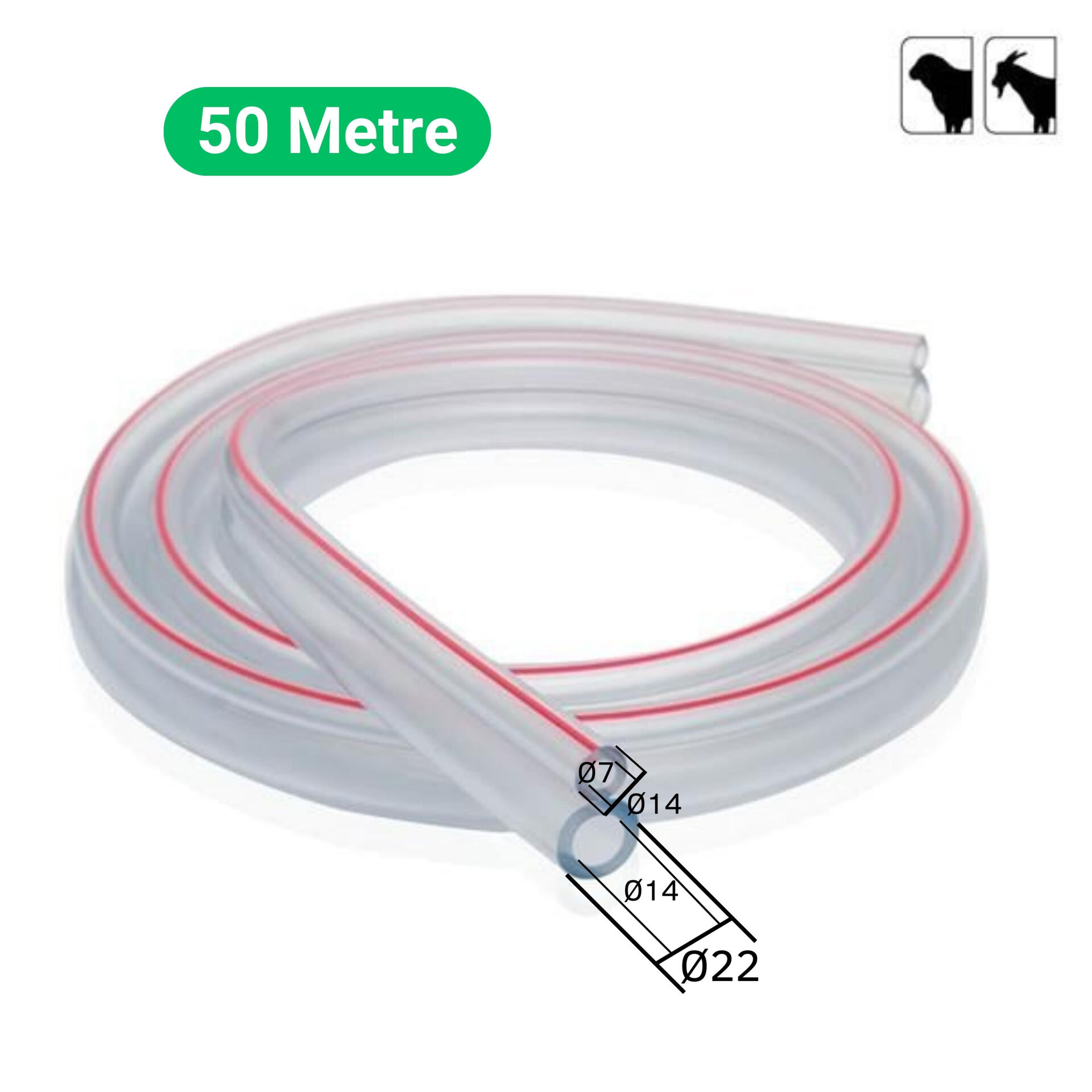 Küçükbaş Süt Sağma Makinesi Süt ve Nabız Hortumu (Ø14xØ22/Ø7xØ14 mm) (50 Metre - Top)
