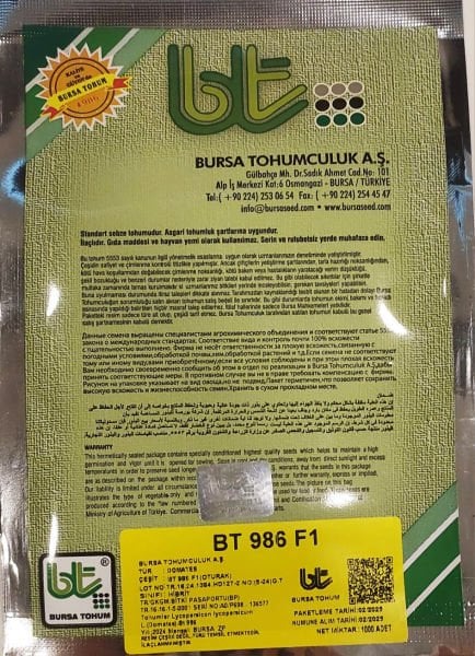 Domates Tohumu Oturak Bt 986 F1 Hibrit 1000 Adet