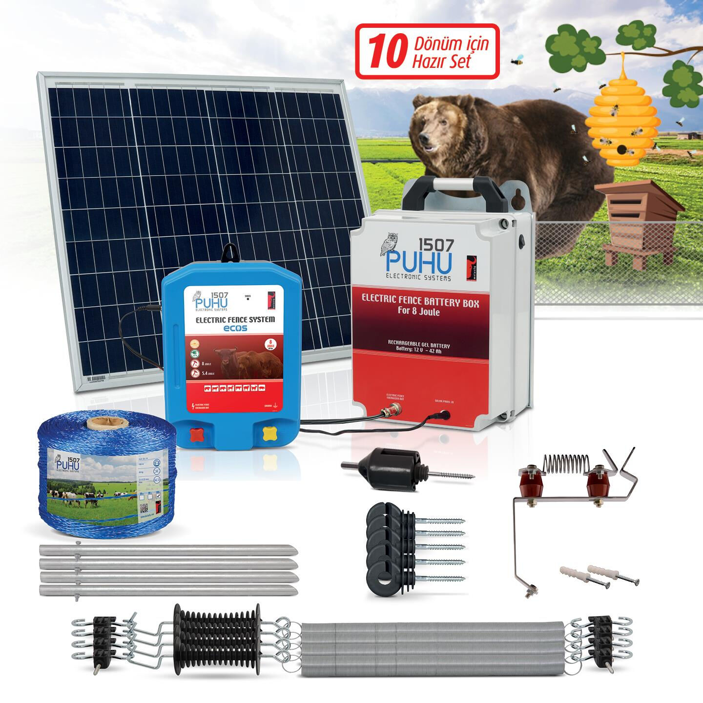 10 Dekarlık Kuruluma Hazır Elektrikli Çit Sistemi  Ecos Eko Model (8 Joule)