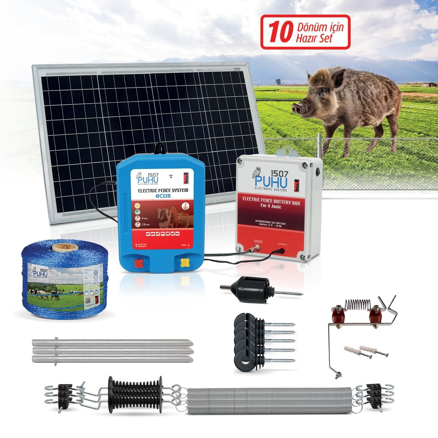 10 Dekarlık Kuruluma Hazır Elektrikli Çit Sistemi  (4Joule)