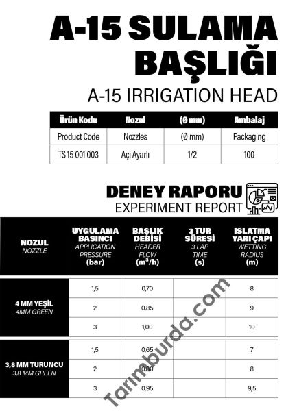 Yağmurlama Sulama Sprink A-15 Açılı Çap 1/2