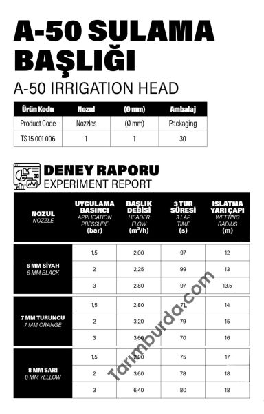 Yağmurlama Sulama Spring A-50 Tek Nozul Çap 1