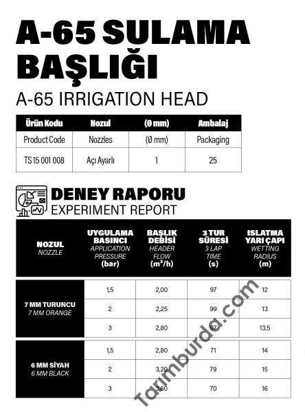 Yağmurlama Sulama Spring A-65 Açılı Tek Nozil  Çap 1