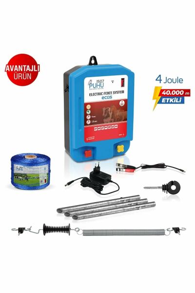 Ecos Elektrikli Çit Cihazı (4 Joule=40.000 M) (Kuruluma Hazır Set)